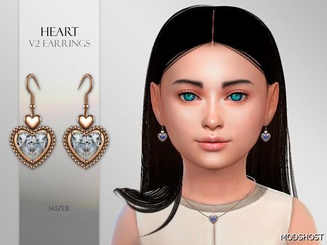 Download Heart V2 Earrings Child for Sims 4 at ModsHost NOW! New Mesh (Suzue) 10 Swatches for Female HQ Compatible #female #videogames #sims4cc #gaming #mods #sims #accessories Sims 4 Child Earrings, Sims 4 Piercings, Heart Guest Book, Emerald Diamond Earrings, Sims 4 Children, Polymer Earrings, Kids Earrings, Sims 4 Clothing, Sims 4 Mods