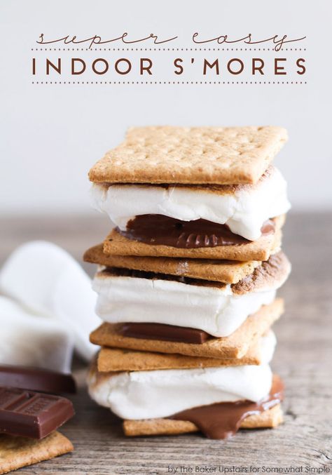 Easy Indoor S'mores S’mores Indoors, Indoor Smores, Rainy Summer, Reeses Cups, Chocolate Marshmallow, Eat Dessert First, Camping Food, Eat Dessert, S Mores