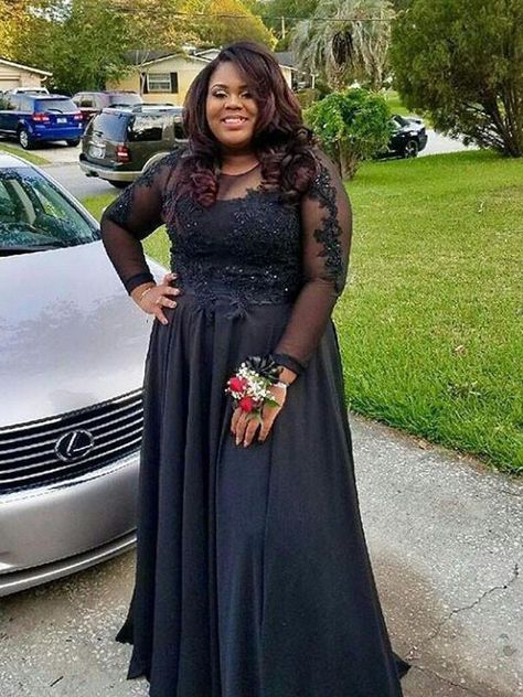 a-Line/Princess Sheer Neck Long Sleeves Applique Floor-Length Chiffon Plus Size Dresses Plus Size Prom, Prom Dresses Online, Plus Size Prom Dresses, Chiffon Long Sleeve, Professional Dresses, Dresses Uk, Tulle Lace, Formal Evening Dresses, Retro Stil