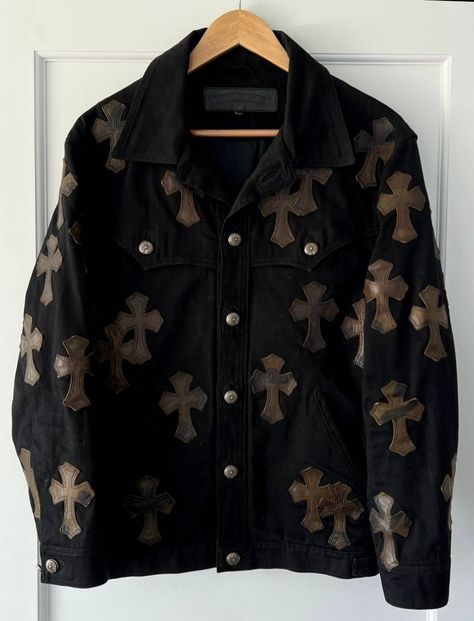 Chrome Hearts Chrome Hearts VIP Black Selvedge Denim 60 Cross Patch Jacket | Grailed Cross Patch, Patch Jacket, Heart Patches, Men's Outerwear, Patches Jacket, Selvedge Denim, Chrome Hearts, Mens Outerwear, Denim Jacket