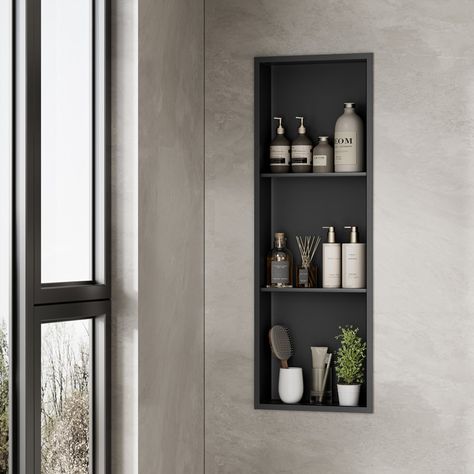 SUPERFLO Bathroom Shower Niche Stainless Steel, 36x12 Shower Niche Insert Shelf, Vertical Horizontal Install - Wayfair Canada Long Bathroom Niche, Black Shower Niche, Stainless Steel Shower Niche, Recessed Shelf, Mom Bathroom, Niche Wall, Wall Insert, Shower Essentials, Bathroom Bin