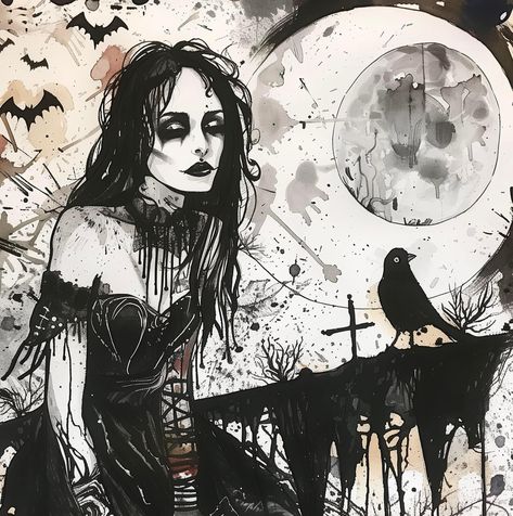 Gothic Princess Art, Romantic Goth Art, Goth Princess, Scary Tattoos, Sketchbook Inspo, Pretty Artwork, Creepy Pictures, Retro Horror, Romantic Goth