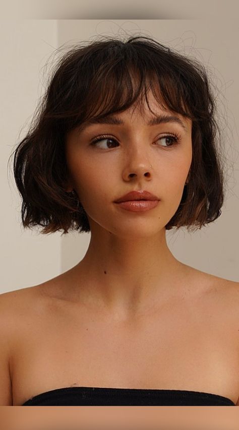 Before your next salon visit, browse our photo gallery to see the various ways curtain bangs are worn on short, medium, and long hair! (Photo credit IG @bescene) Bangs Haircuts Short, Short Haircuts With Bangs For Thick Hair, Short Hair Reference Photo, Curtain Bangs Chin Length Hair, Fringe Haircut Short Hair, Short Hairstyle Fringe, Short Messy Bangs, Cute Short Hair Bangs, Really Short Curtain Bangs