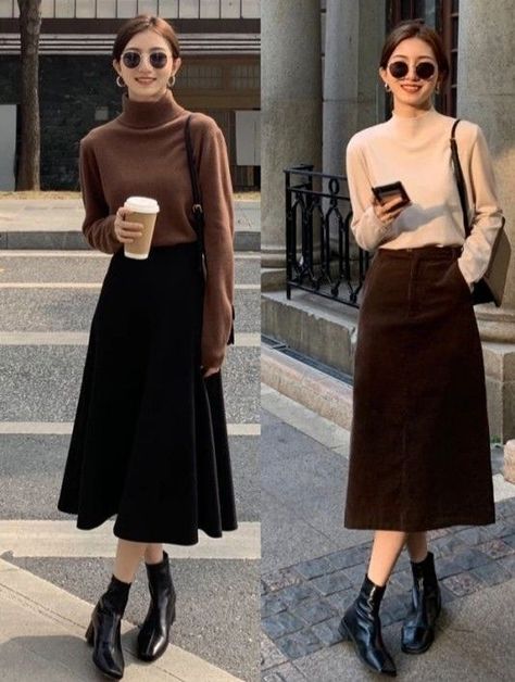 Japanese Formal Outfit, Japan February Outfit, 겨울 치마 코디, Dark Brown Outfit, Korean Autumn Outfit, Aesthetics Outfits, Aesthetic Fall Outfits, Fall Aesthetics, Japan Outfits