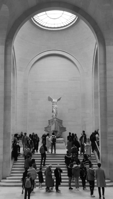 The Victory Of Samothrace, Winged Victory Wallpaper, Nike Samothrace, Winged Victory Of Samothrace Tattoo, Victory Aesthetic, Museum Black And White, Winged Statue, Nike Statue, Nike Of Samothrace