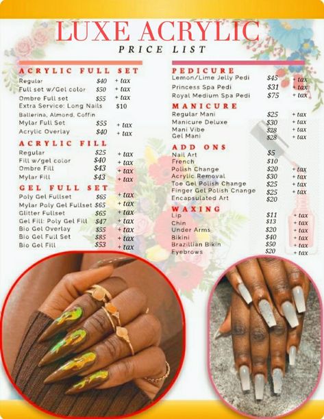 Acrylic Nail Price List Ideas, Acrylic Nail Prices, Acrylic Nails Price List, Nail Tech Supply List, Acrylic Nail Price List, Press On Nail Price List, Nail Business From Home, Beginner Nail Tech Price List, Nail Brand Name Ideas