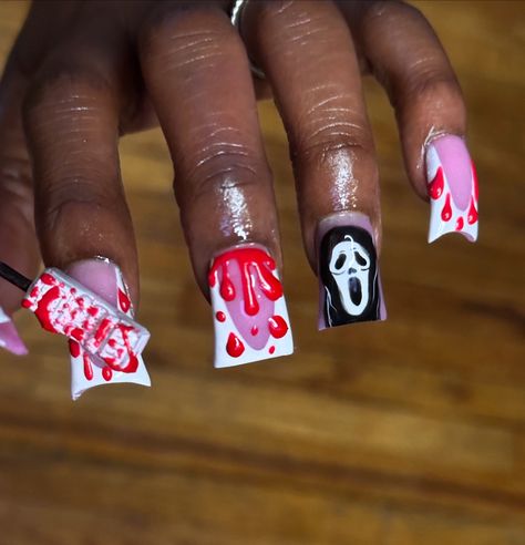 🩸🔪🎃 SCREAM 🩸🔪🎃 • • • • • Wanna see more? Follow @theblknailtech for more nail content and inspo 🎃 • • • • • #screamnails #celebritynailtech #bloodnails #nailart #nailcharms #theblknailtech #baltimorenails #baltimorenailtech #dmvnails #dmv #nailtech #halloweennails #nailideas #inspo #halloweennailart #nailinspo #explorepage #viralpost Blood Nails, Halloween Nail Art, Nail Charms, Viral Post, Nail Tech, Halloween Nails, Scream, Nail Inspo, See More