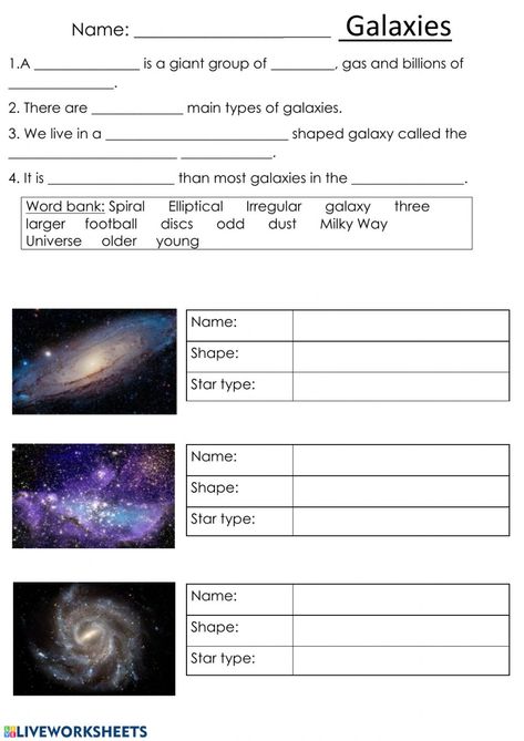 Types Of Stars, Types Of Galaxies, Stars And Galaxies, Classroom Preparation, 1st Grade Worksheets, Multiplication Facts, Eighth Grade, Science Worksheets, Reading Comprehension Worksheets