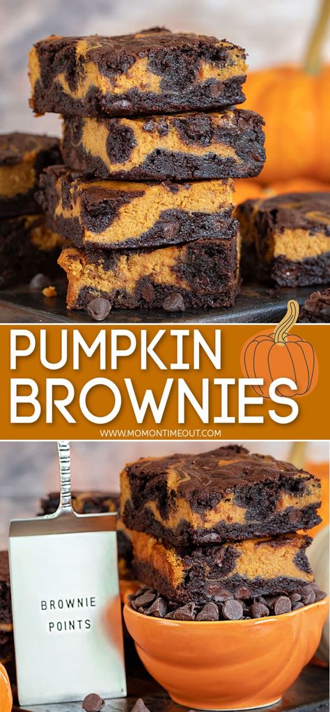 Dessert Favorites, Easy Brownies, Brownies Cheesecake, Pumpkin Brownies, Mom On Timeout, Fall Baking Recipes, Pumpkin Recipes Dessert, Fall Dessert Recipes, Snacks Saludables