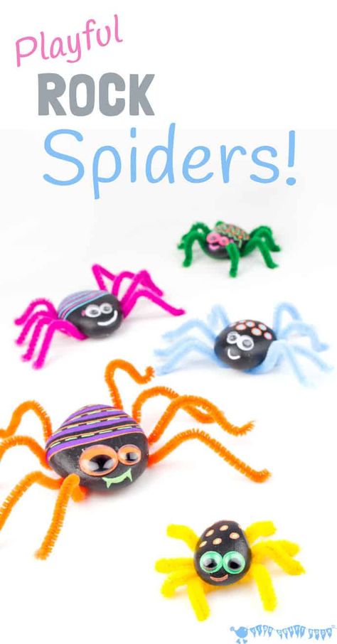 PLAYFUL ROCK SPIDER CRAFT - Rock painting for kids is so fun. These homemade spider toys are great as a Halloween craft or for Itsy Bitsy Spider. A fun nature craft for all year round. #rockcrafts #naturecrafts #spidercrafts #pebbleart #rockart #animalcrafts #insectcrafts #spiders #natureactivities #pipecleanercrafts #kidscrafts #kidscrafts101 #halloweencrafts #halloweencraftsforkids #itsybitsyspider #kidscraftroom #rockpainting #kidcrafts via @KidsCraftRoom Spider Craft, Insect Crafts, Kids Craft Room, Spider Crafts, Nature Craft, Itsy Bitsy Spider, Painted Rocks Kids, Halloween Crafts For Kids, Halloween Activities