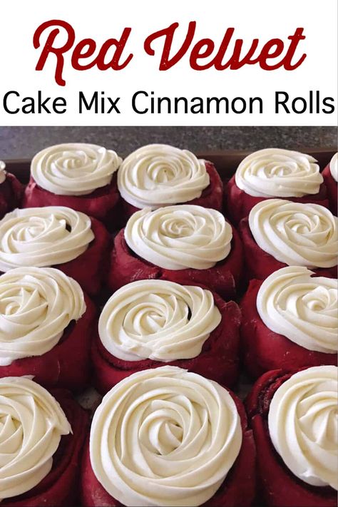 Red Velvet Cinnamon Rolls, Cake Mix Cinnamon Rolls, Pecan Cinnamon Rolls, Red Velvet Cake Mix, Dessert Breakfast, Yoghurt Cake, Breakfast Meals, Salty Cake, Delicious Cream