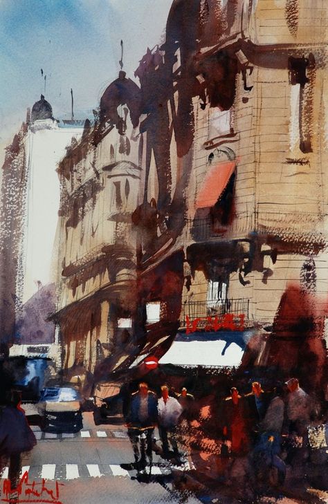 I love Alvaro Castagnet's watercolors. Such depth and bravado! Thomas Schaller, Master Watercolor, Watercolor City, Watercolor Architecture, 수채화 그림, Art Competitions, Watercolor Artists, City Street, Art Event