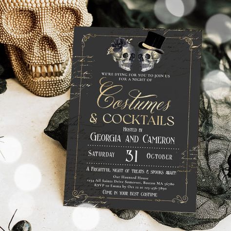 $3.08 | Adult Halloween Party Vintage Gothic Skull | Halloween Party | halloween party, halloween costume party, annual halloween party, costumes and cocktails, halloween cocktail party, adult halloween party, gothic halloween party, gothic skull party, halloween couples party, halloween Halloween Cocktail Party Invitations, Costumes And Cocktails, Halloween Cocktail Party, Gothic Party, 30th Birthday Party Invitations, 40th Birthday Party Invites, Annual Halloween Party, Cocktail Party Invitation, Halloween Cocktail