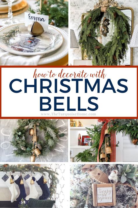 A classic touch to your holiday farmhouse decor, Christmas bells are one of my favorite secrets to decorating for the holiday season! Use these 7+ simple Christmas bell decoration tips to create timeless holiday decor you’ll love. Christmas Bells Table Decorations, How To Decorate With Bells, Decorating With Christmas Bells, Christmas Crafts With Bells, Christmas Mantel With Bells, Large Jingle Bells Christmas Decor, Christmas Decorating With Bells, Decorating With Bells For Christmas, Decorating With Bells