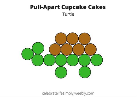 Turtle Pull-Apart Cupcake Cake Template | Over 100 Free templates for DIY Pull-Apart Cupcake Cakes @ celebratelifesimply.weebly.com Turtle Pull Apart Cupcakes, Turtle Pull Apart Cupcake Cake, Pull Apart Cake Ideas, Turtle Cupcake Cake, Cupcake Cakes Pull Apart, Cupcake Template, Pull Aparts, Pull Apart Cupcake Cake, Pull Apart Cake