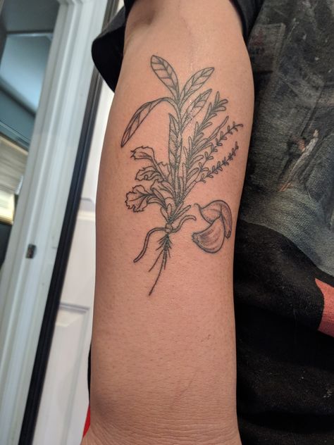 Thyme Herb Tattoo, Rosemary Beads Tattoo, Thyme Sprig Tattoo, Rosemary Tattoo Meaning, Sage Tattoo, Parsley Sage Rosemary And Thyme Tattoo, Forearm Tattoo, Thyme, Leaf Tattoos