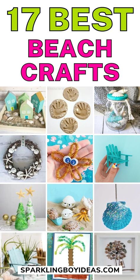 17 Easy DIY Beach Crafts 25 Coastal Decor Diy Beach Crafts, Beach Sand Crafts Diy, Easy Beach Crafts For Kids, Easy Diy Dollar Tree Crafts, Hawaiian Kids Crafts, Beach Art Projects For Kids, Beach Theme Crafts, Preschool Beach Crafts, Diy Beach Crafts