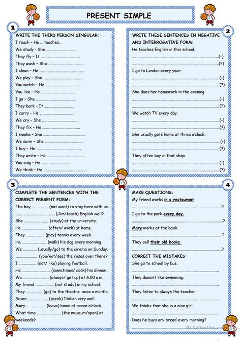 PRESENT SIMPLE - English ESL Worksheets Esl Present Continuous, English Excercise, Present Tense Worksheets, Junior English, Simple Present Tense Worksheets, Tense Worksheet, Describing People, English Grammar Quiz, Advanced Grammar