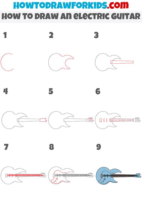 how to draw an electric guitar step by step Electric Guitar Poses Drawing, How To Draw A Guitar Easy, How To Draw Electric Guitar, How To Draw A Guitar Step By Step, Guitar Drawing Step By Step, Electric Guitar Sketch, Drawing Lyrics, Electric Guitar Drawing, Guitar Easy