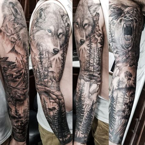 wildlife forest mountain bear wolf deer sleeve tattoo | Forest tattoo sleeve, Nature tattoo sleeve, Animal sleeve tattoo Deer Sleeve Tattoo, Mountain Sleeve Tattoo, Forest Tattoo Sleeve, Wildlife Tattoo, Bear Tattoo Designs, Animal Sleeve Tattoo, Tier Tattoo, Nature Tattoo Sleeve, Wolf Tattoo Sleeve