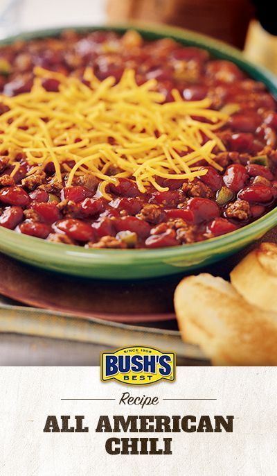 Bush’s® All-American Chili: No one can resist this easy chili recipe. Made with Bush’s® Chili Beans, ground beef and a handful of ingredients you have in your pantry, there’s hardly any prep work! Bush's Chili Recipe, Ground Beef Dishes For Dinner, Beef Dishes For Dinner, American Chili Recipe, Easy Meals With Ground Beef, Original Chili Recipe, Meals With Ground Beef, Healthy Ground Beef Recipes, Dishes For Dinner