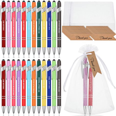 PRICES MAY VARY. Sufficient to Meet Your Needs: you will get 24 pieces of inspirational ballpoint pen with stylus tip, 24 pieces of kraft thank you cards, and 24 pieces of organza bags, totally 72 pieces; Sufficient quantity will meet your using needs, and you can share them with your family Size Details: our employee appreciation pens have proper size in approx. 14 x 1 cm/ 5.5 x 0.39 inches, the size of bag is approx. 13 x 18 cm/ 5.51 x 0.39 inches, you can put the pens and cards into our organ Referral Thank You Gifts, Thank You Gifts For Coworkers, Thank You Quotes, Words Prints, Employee Appreciation, You Quotes, Unisex Gifts, Appreciation Gifts, Sweet Life