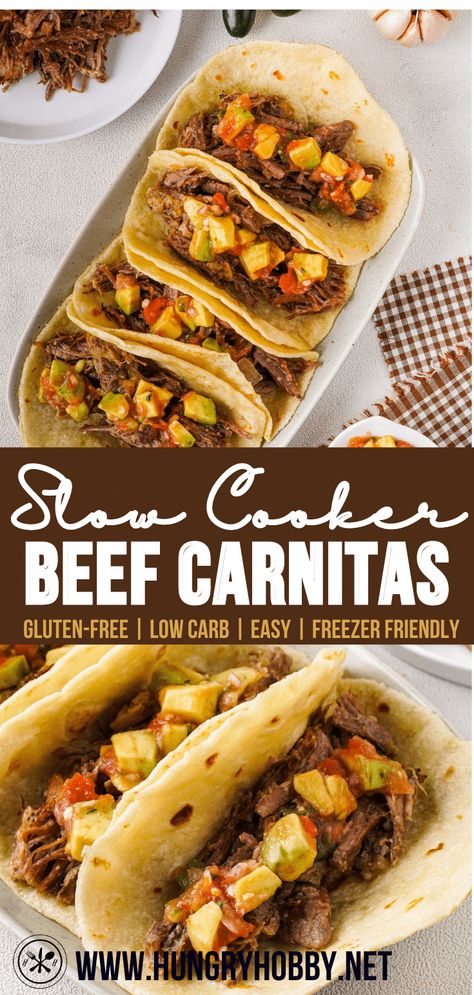 Slow-cooker beef carnitas is a versatile and flavorful dish that makes a crowd-pleasing easy meal for any occasion or weeknight! Slow Cooker Beef Carnitas, Carnitas Crockpot, Beef Carnitas, Healthy Beef Recipes, Course Ideas, Healthy Slow Cooker, Slow Cooker Recipes Healthy, Super Easy Recipes, Slow Cooker Beef