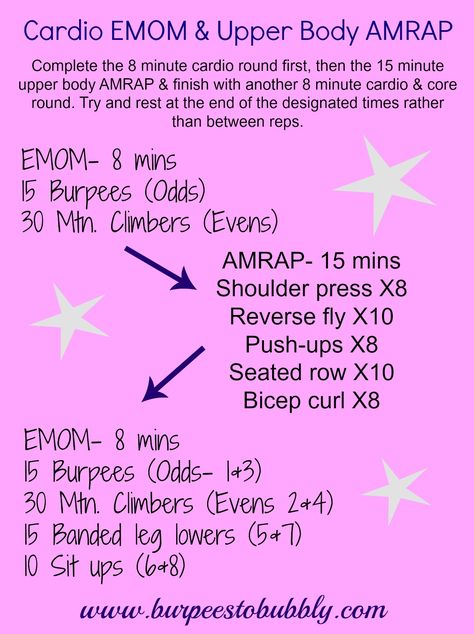 Core Amrap Workout, Upper Body Emom Workout, Emom Upper Body Workout, Core Emom Workout, Upper Body Amrap Workout, Upper Body Emom, Cardio Emom, Wods Crossfit, Bootcamp Workout