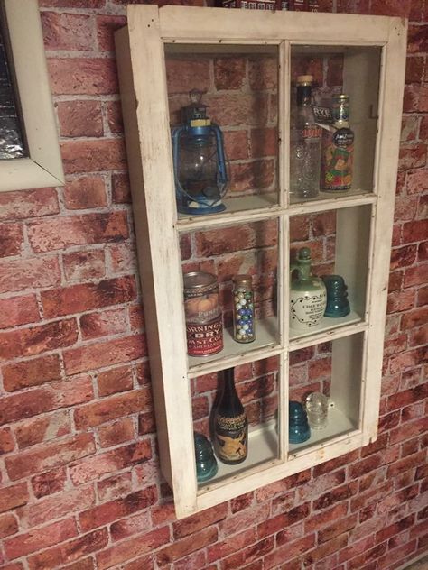 Repurpose Old Window Frames, Refurbished Window Frames, Repurposed Old Window Ideas, Over Window Shelf, Old Window Shelf, Window Pane Ideas Wall Decor, Ideas For Old Windows, Old Windows Repurposed, Repurpose Windows