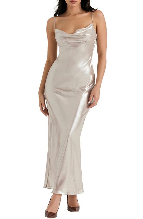 HOUSE OF CB Low Back Cowl Neck Satin Slipdress available at #Nordstrom Satin Corset Dress, Trumpet Gown, Trumpet Skirt, Cold Shoulder Long Sleeve, Maxi Dress Online, Mermaid Gown, Satin Gown, Satin Maxi, House Of Cb