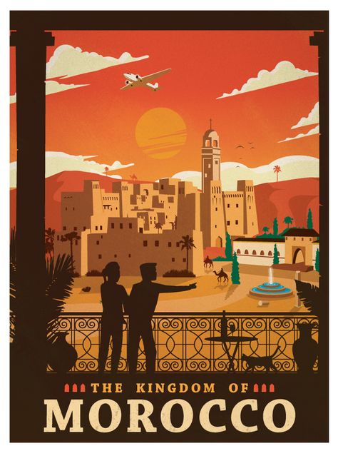 Vintage morocco print final!!! smaller Morocco Photography, Morocco Marrakech, Postal Vintage, Tourism Poster, Retro Travel Poster, Morocco Travel, Art Deco Posters, Marrakech Morocco, Advertising Poster