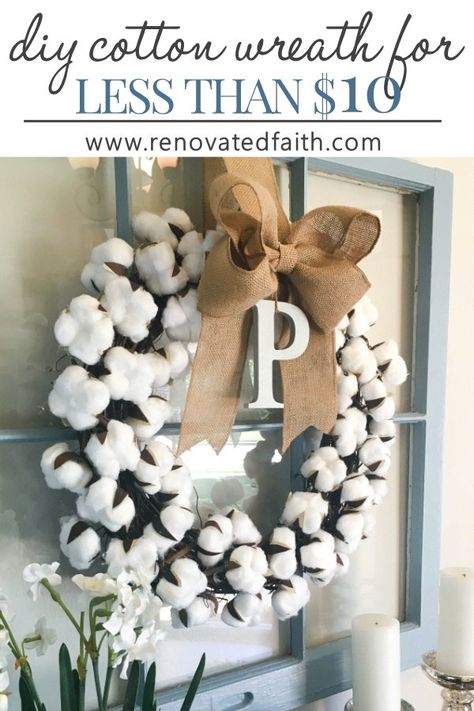 Cotton Wreaths, Cotton Boll Wreath, Farmhouse Style Wreath, Cotton Decor, Rustic Christmas Wreath, Door Diy, Cotton Boll, Door Wreaths Diy, Cotton Wreath