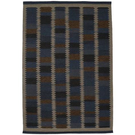 Scandinavian Modern Kilim Carpet ($4,589) ❤ liked on Polyvore featuring home, rugs, black, woven area rugs, woven rug, black wool rug, flat-weave rug and flat woven rug Mid Century Carpet, Swedish Interiors, Brooklyn Apartment, Art Deco Rug, Weave Rug, Flat Woven Rug, Modern Kilim, Rug Black, Scandinavian Rug