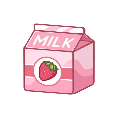 Strawberry Milk Carton, Cupcake Illustration, Cute Laptop Stickers, Dairy Drinks, Pink Milk, Flat Vector Illustration, Milk Shop, Strawberry Fruit, Easy Doodles Drawings