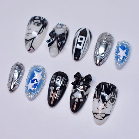 Haikyuu x Blue Lock ~tier 3 custom~ Anime character painting, isolated chrome, details Shop nails: celixxunails.com Instagram: Celixxu.nails Yt: CelixxuNails #nailartist #nailtech #beginnernailtech #beginnernailartist #pinterestnails #koreannailstyle #japanesenailart #y2knails #coquettenails #xiaohongshunails #gelxnails #pressonnails #douyinnails #smallbusiness #smallbusinessowners Haikyuu Nail Art, Blue Lock Nails, Anime Character Painting, Haikyuu Nails, Anime Nails, Korean Nails, Japanese Nail Art, Y2k Nails, Blue Anime