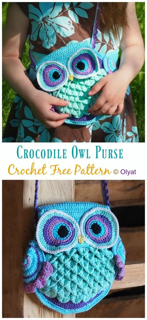 Crocodile Owl Purse Crochet Free Patterns - Crochet & Knitting Indoor Hobbies, Crochet Crocodile, Owl Purse, Crochet Free Patterns, Owl Crochet Patterns, Purse Crochet, Pola Amigurumi, Crochet Owl, Crochet Handbag