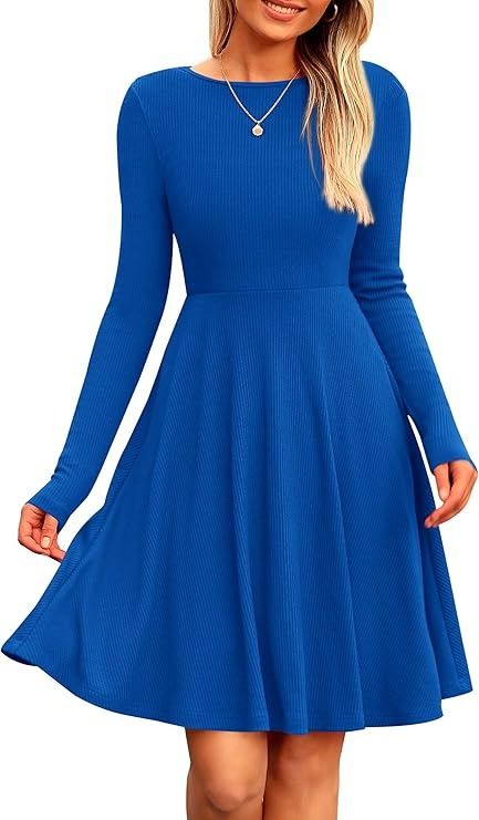 PRETTYGARDEN Women's Fall Short Dress Ribbed Knit Crewneck Long Sleeve A Line Flowy Casual Elegant Cute Going Out Dresses (Blue,X-Large) at Amazon Women’s Clothing store Fall Shorts, Dresses Blue, Knit Crewneck, Going Out Dresses, Amazon Women, Womens Fall, Short Dress, Clothing Store, Blue Dresses