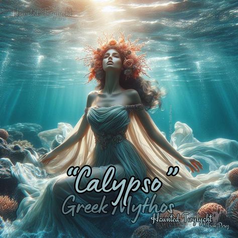 🐚 Calypso 🐚 Calypso is a captivating figure from Greek mythology, known for her role in Homer’s epic poem, “The Odyssey.” She is described as a beautiful nymph with a voice that could enchant any who heard it. Here are some key points about her: Abode: Calypso lived on the island of Ogygia, which was her own little realm where she had complete control. Parentage: She is generally said to be the daughter of the Titan Atlas. However, there are various accounts of her lineage, with some sourc... Pisces Art Goddesses, Calypso Island, Halloween Lunch Box, Greek Titans, Asoiaf Art, Book Board, The Odyssey, Lunchbox Ideas, Egyptian Mythology