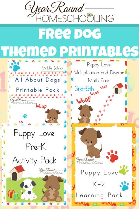 Your kids will have fun learning about dogs with these free dog printables! We have packs for your Pre-K through your Middle Schoolers! Dog Free Printable, Craft Preschool, Pets Preschool Theme, Dog School, Homeschool Encouragement, Pre K Activities, Homeschool Printables, Free Homeschool, Printable Activities For Kids