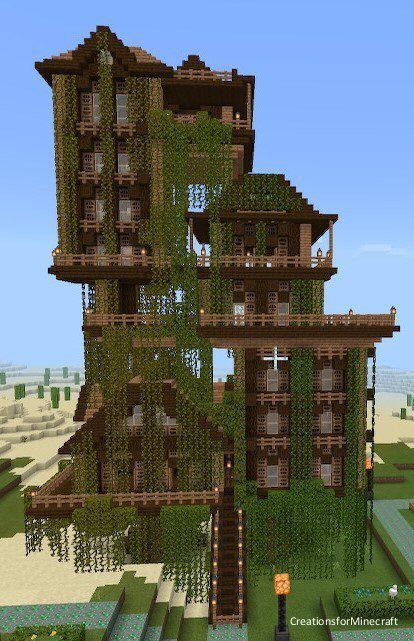 Minecraft Jungle House, Minecraft Treehouses, Aesthetic Minecraft Builds, Minecraft Mansion, Building A Treehouse, Jungle House, Minecraft Cottage, Cute Minecraft Houses, Dark House