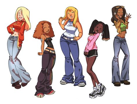 Y2k Character Art, Brujoari Art, 2000s Fashion Drawing, 2000s Cartoon Art Style, Y2k Outfits Drawing, Teen Character Design, 2000s Art Style, 2000s Art, 2000s Cartoons