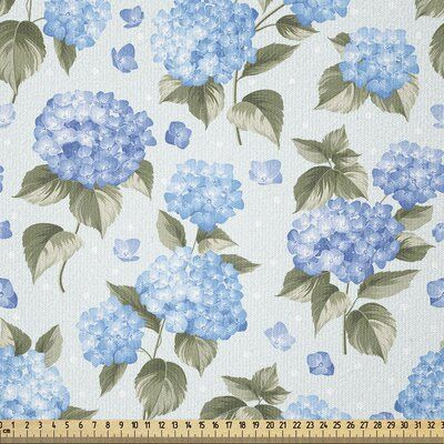 East Urban Home Ambesonne Flower Fabric By The Yard, Hydrangea Flowers Over Soft Background Wedding Bridal Design,Square | Wayfair Blue Hydrangea Wallpaper, Hydrangea Peel And Stick Wallpaper, Hydrangea Fabric Print, Soft Background, Background Wedding, Bridal Design, Blue And White Fabric, Sew Simple, Hydrangea Flowers