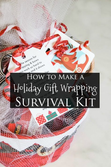 How to Make a Holiday Gift Wrapping Survival Kit - Southern State of Mind Blog by Heather Christmas Survival Kit Gift, Gift Wrapping Kit, Holiday Survival Kit Gift, Christmas Survival Kit Ideas, Winter Survival Kit Gift, Christmas Survival Kit, Winter Survival Kit, Sticking Stuffers, Holiday Survival Kit