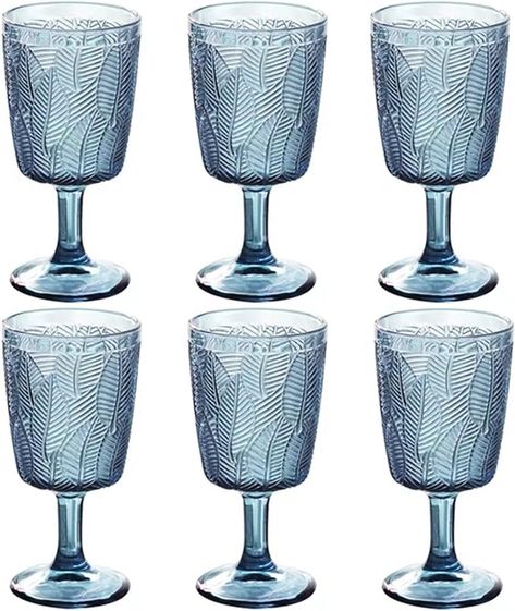 Amazon.com | Taganov Blue Wine Glasses set of 6 Colored Goblets Drinking Vintage Embossed Glassware 11 OZ Pretty Water Stemmed Cup for Wedding Party Bar: Wine Glasses Pink Drinking Glasses, Colored Goblets, Fancy Glassware, Ice Cream Cocktails, Pretty Water, Pink Wine Glasses, Blue Wine Glasses, Pink Glassware, Colored Glassware