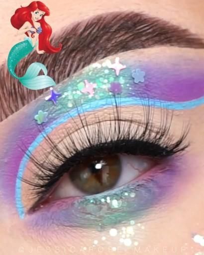 Ariel Makeup Look, Mermaid Eye Makeup, Water Activated Eyeliner, Little Mermaid Makeup, Disney Eye Makeup, Ariel Makeup, Disney Inspired Makeup, Mermaid Makeup Halloween, Mermaid Makeup Tutorial