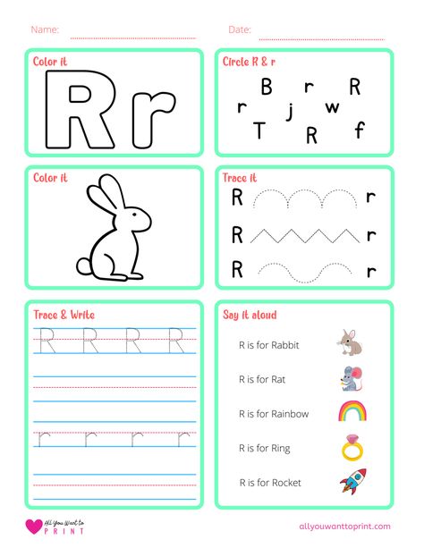 Free Printable Letter R Worksheet - 6 Activities in 1 Activities For Letter R Preschool, Grade R Worksheets Free Printable, Letter R Worksheets Preschool, Letter R Worksheet, R Worksheet, Letter R Activities, Worksheet For Preschool, Free Printable Alphabet, Printable Alphabet Letters