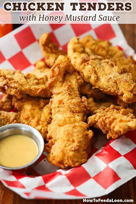 Simple Chicken Tender Recipes, Chicken Tenders Recipes, Tenders Recipes, Tender Recipes, Chicken Finger Recipes, Chicken Items, Honey Mustard Dipping Sauce, Fried Chicken Tenders, Crispy Chicken Tenders