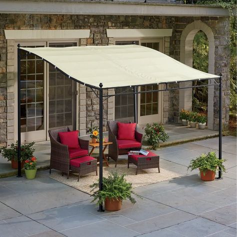 Create a shady spot and extend your outdoor living space! Freestanding gazebo is easy to move where needed. Fabric shade with hook-and-loop straps. Steel frame. Assembly required. 10' 1 1/2" w x 8' 4" h (at tallest point) x 8' 6" d. Small Patio Ideas On A Budget, Diy Awning, Design Per Patio, Step Railing, Patio Grande, Backyard Shade, Country Door, Patio Canopy, Patio Shade