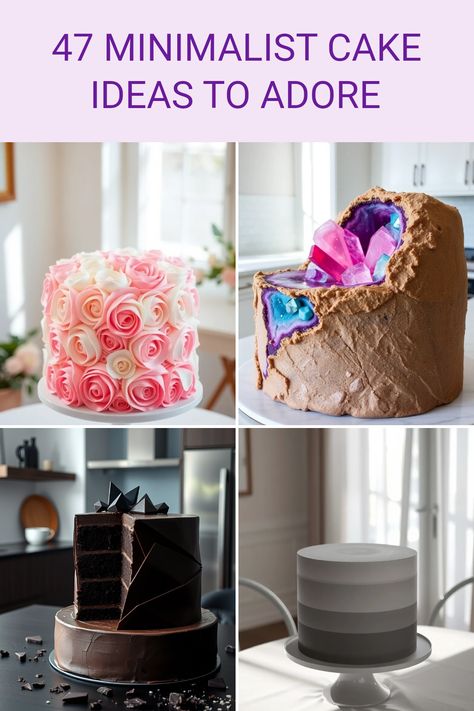 Four captivating minimalist cake designs, including an ombre rose cake and geometric chocolate cake. Discover stunning inspirations for simple yet elegant cake ideas, perfect for any celebration. Simple Birthday Cake Decorations, Simple Cake For Men, Men's Cakes Birthday, Simple Elegant Cake Designs, Simple Bday Cake For Men, Minimalist Cake Ideas, Minimalist Cake Designs, Minimalist Cake Design, Ombre Rose Cake