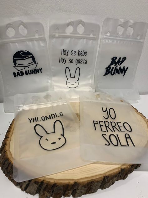 5 Bad Bunny Pouches Adult Drink Pouch Party Pouches | Etsy Bad Bunny Party Theme Ideas, Bad Bunny Bachelorette Party, Bad Bunny Party Theme, 25 Photoshoot, Shot Glasses Diy, Bunny Birthday Theme, Engagement Gift Baskets, Engagement Party Themes, Bunny Quotes